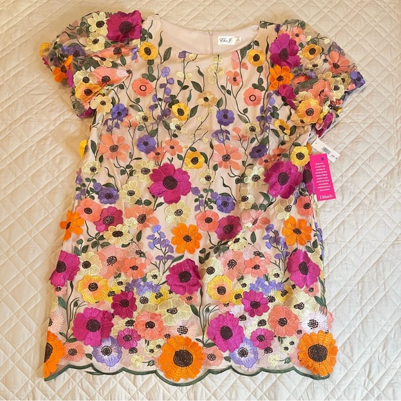 NWT Eliza J 3D Embroidered Floral Mesh Puff Sleeve Sheath Dress Plus Size 22W - Picture 6 of 16